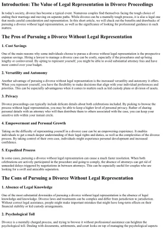 The Benefits and drawbacks of Pursuing a Divorce Without Legal Representation