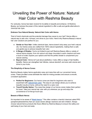 Unveiling the Power of Nature_ Natural Hair Color with Reshma Beauty