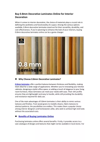 Buy 0.8mm Decorative Laminates for Interior Decoration