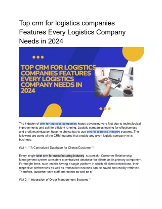 Top crm for logistics companies Features Every Logistics Company Needs in 2024