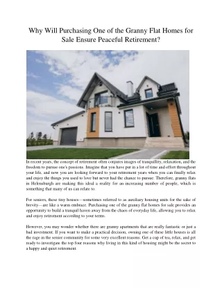 Why Will Purchasing One of the Granny Flat Homes for Sale Ensure Peaceful Retirement