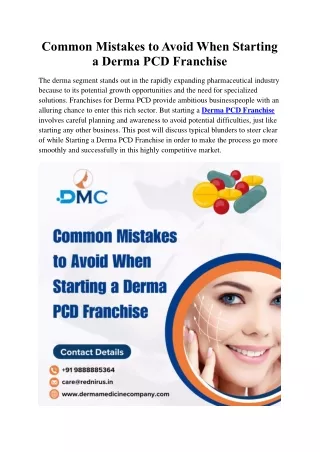 Common Mistakes to Avoid When Starting a Derma PCD Franchise