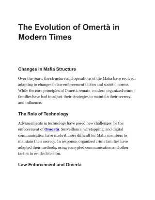 The Evolution of Omertà in Modern Times