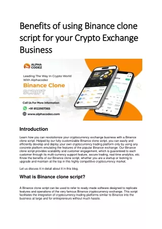 Benefits of using Binance clone script for your Crypto Exchange Business