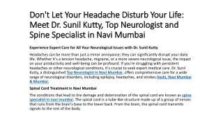 Don't Let Your Headache Disturb Your Life Meet Dr. Sunil Kutty Top Neurologist and Spine Specialist in Navi Mumbai