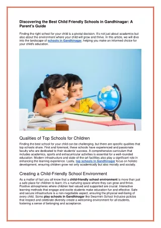 Discovering the Best Child Friendly Schools in Gandhinagar: A Parent's Guide