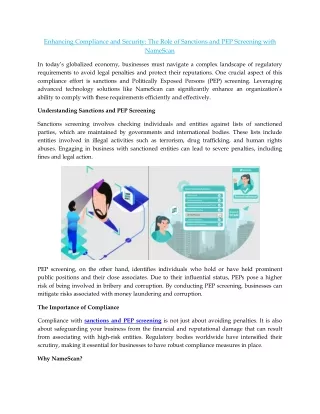 Enhancing Compliance and Security The Role of Sanctions and PEP Screening with NameScan