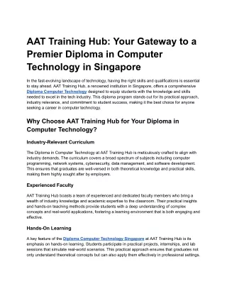 AAT Training Hub_ Your Gateway to a Premier Diploma in Computer Technology in Singapore