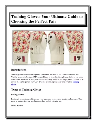 Training Gloves Your Ultimate Guide to Choosing the Perfect Pair