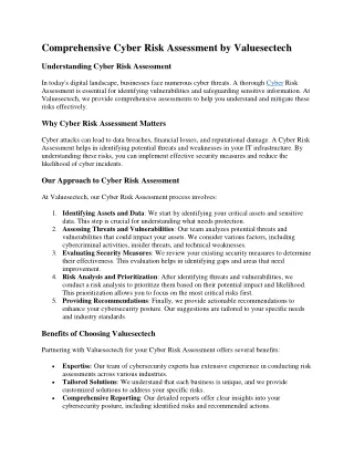 Comprehensive Cyber Risk Assessment by Valuesectech