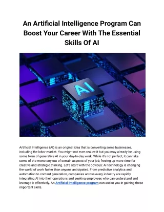 Artificial Intelligence Program Can Boost Your Career With The Essential Skills