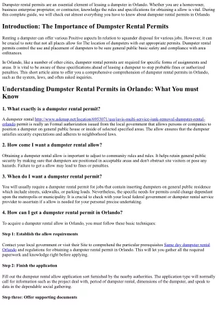 Understanding Dumpster Rental Permits in Orlando: What You Need to Know