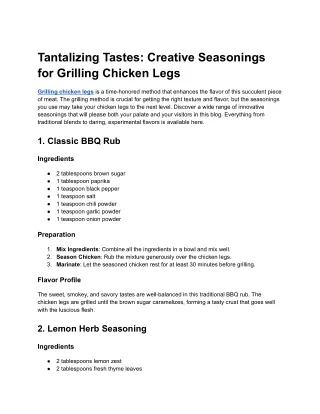 Tantalizing Tastes_ Creative Seasonings for Grilling Chicken Legs - Google Docs