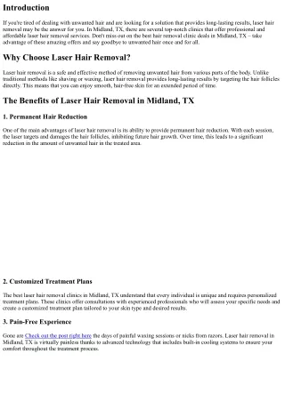 Don't Miss Out on the Best Hair Removal Clinic Deals in Midland, TX