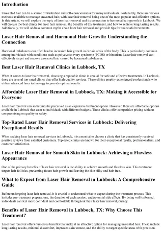 Laser Hair Removal and Hormonal Hair Growth in Lubbock: Managing Unwanted Hair