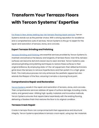 Transform Your Terrazzo Floors with Tercon Systems’ Expertise