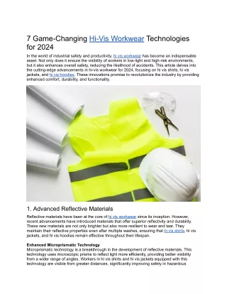 7 Game-Changing Hi-Vis Workwear Technologies for 2024