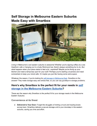 Self Storage in Melbourne Eastern Suburbs Made Easy with Smartbox