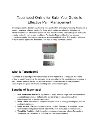 Tapentadol Online for Sale_ Your Guide to Effective Pain Management