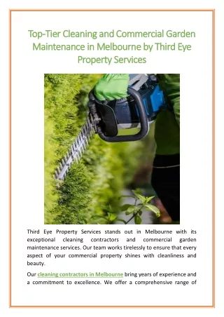 Top Tier Cleaning and Commercial Garden Maintenance in Melbourne by Third Eye Property Services