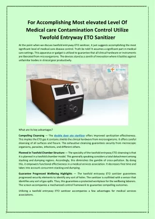 For Accomplishing Most elevated Level Of Medical care Contamination Control Util
