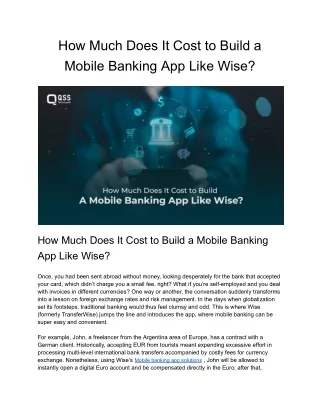 How Much Does It Cost to Build a Mobile Banking App Like Wise