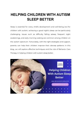 Creating Restful Nights: Behavior Care Therapy for Autism