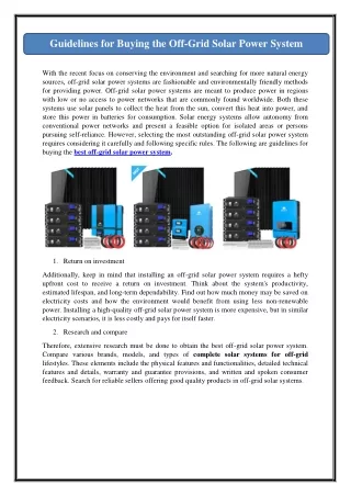 Guidelines for Buying the Off-Grid Solar Power System