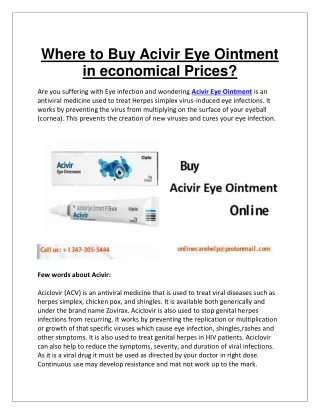 Where to Buy Acivir Eye Ointment in economical Prices
