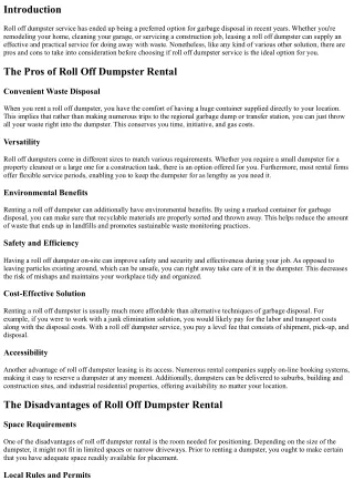 The Benefits and drawbacks of Roll Off Dumpster Rental