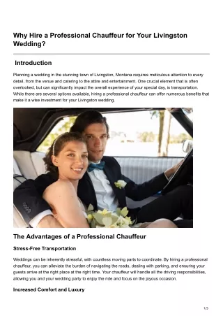 Why Hire a Professional Chauffeur for Your Livingston Wedding