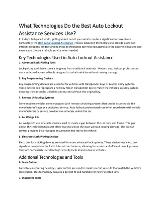 What Technologies Do the Best Auto Lockout Assistance Services Use?