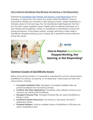 How to Resolve QuickBooks Stop Working, Not Opening, or Not Responding_