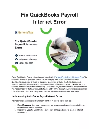 Fix QuickBooks Payroll Internet Error