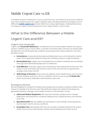 Mobile Urgent Care vs ER