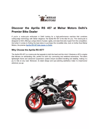Aprilia RS 457 bike Dealers in Delhi