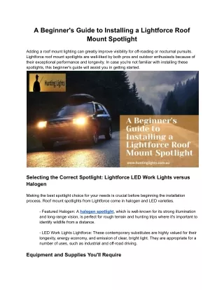 A Beginner's Guide to Installing a Lightforce Roof Mount Spotlight