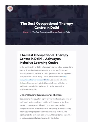 Best Occupational Therapy Centre In Delhi