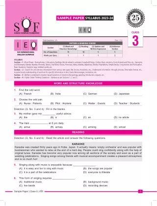International English Olympiad (IEO) Class 3 Sample Paper