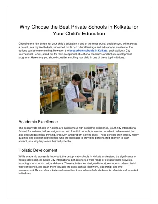 Why Choose the Best Private Schools in Kolkata for Your Child's Education