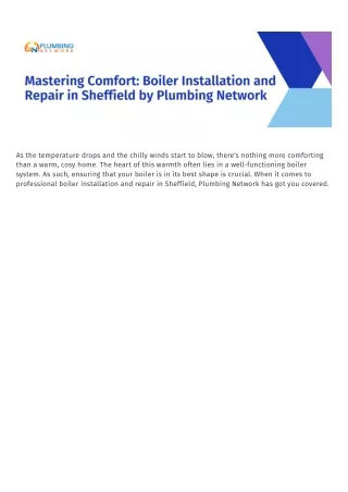 Mastering Comfort: Boiler Installation and Repair In Sheffield by Plumbing Netwo