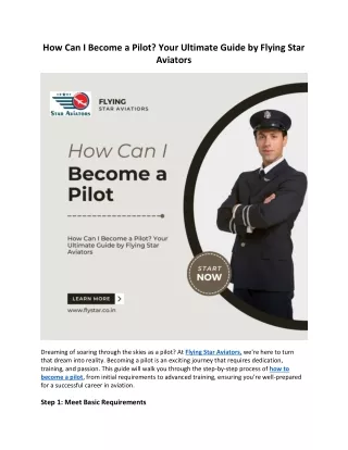 How Can I Become a Pilot? Your Ultimate Guide by Flying Star Aviators