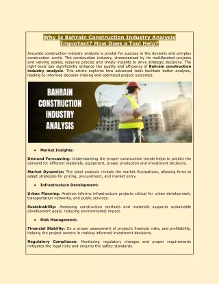 Why Is Bahrain Construction Industry Analysis Important? How Does a Tool Help?