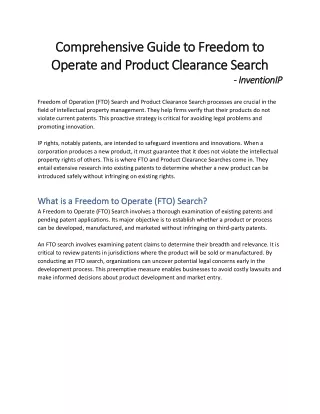 Freedom to Operate Search | Product Clearance Search | InventionIP