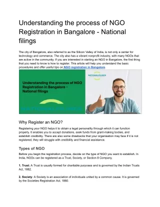 Understanding the process of NGO Registration in Bangalore - National filings