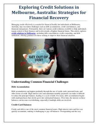 Exploring Credit Solutions in Melbourne, Australia: Strategies for Financial Rec