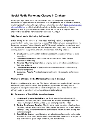 Social Media Marketing Classes in Zirakpur