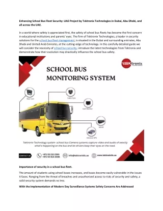 Enhancing School Bus Fleet Security UAE Project by Tektronix Technologies in Dubai