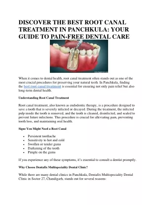 Best Root Canal Treatment in Panchkula By Dentafix