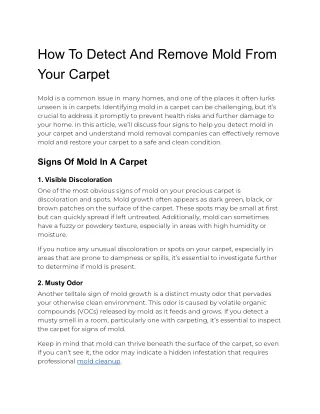 How To Detect And Remove Mold From Your Carpet